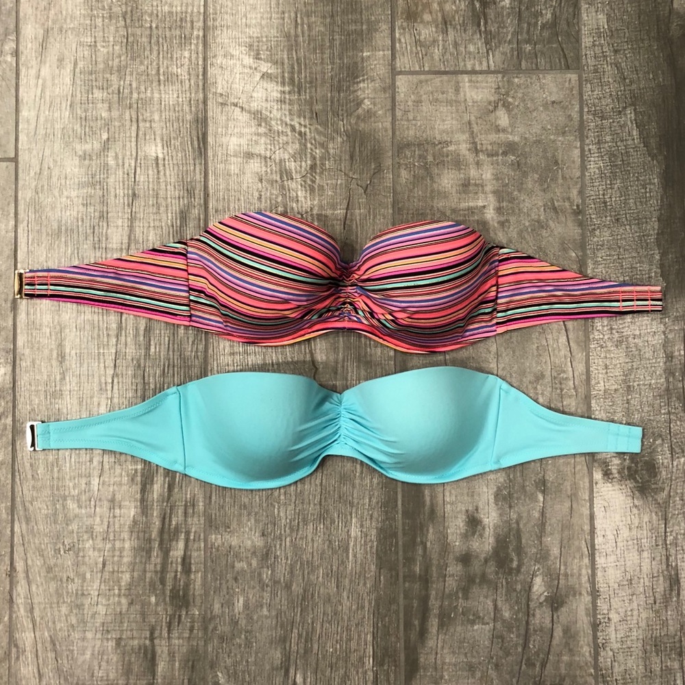 Set of 2 Bikini tops size 34DD solid stripe